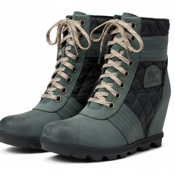 Sorel Lexie Women’s Leather Boots Olive Slate Size 8.5 Waterproof Lace Up - Picture 2 of 13